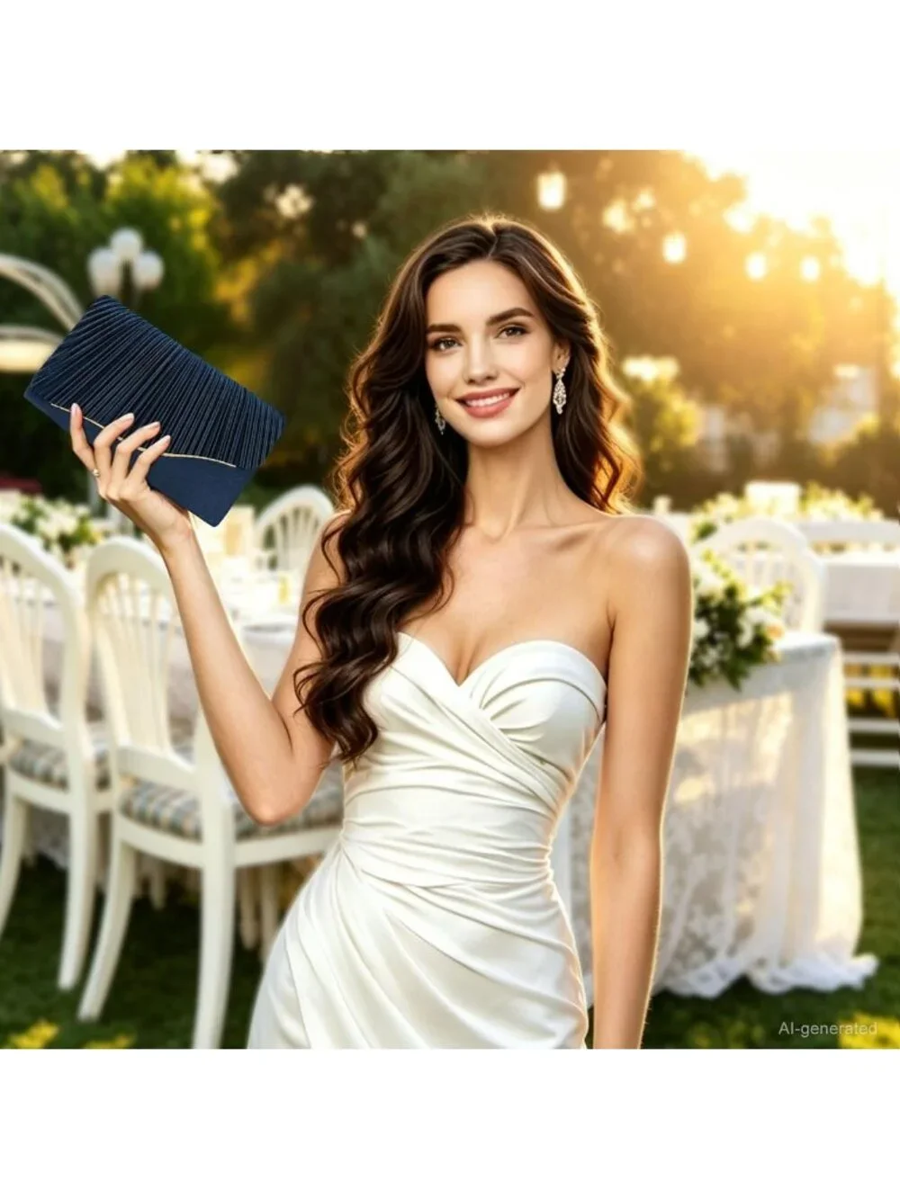 👜 Women's Navy Elegant Satin Formal Purses Evening Cocktail Prom Clutch